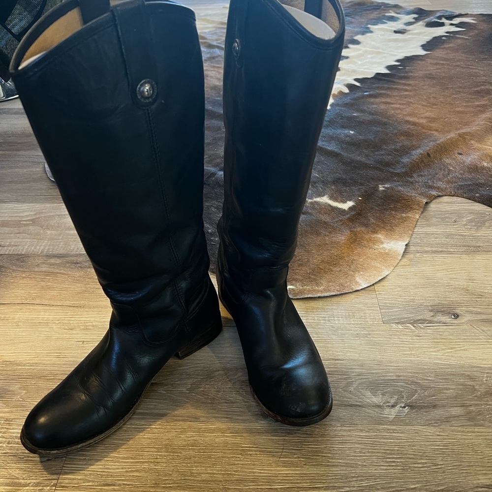 Melissa Button Frye Black Leather Woman’s Riding Boots